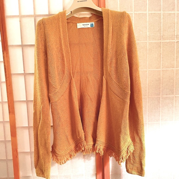 Anthropologie Sparrow Cardigan Fringe, Gold Mustard, multiple knit patterns, XS - Picture 11 of 11
